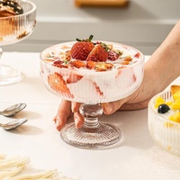 Tazón de Postre Vintage con Base, Diseño Acanalado y Textura a Rayas para Helados y Dulces