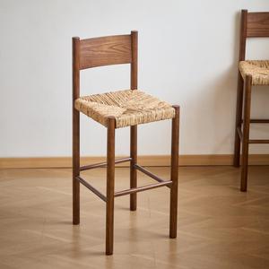 เก้าอี้บาร์ทรงสูงสไตล์นอร์ดิกวินเทจ ทำจากไม้เนื้อแข็ง พร้อมเชือก สำหรับร้านอาหาร บาร์ โรงแรม วิลล่า คาเฟ่ รุ่น BC-007 - Product Image 1