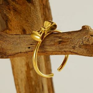316L Stainless Steel Wholesale 18K PVD Gold Plating Dainty Cute Bowknot Flower Butterfly Bow <b>Adjustable</b> <b>Ring</b> for Women - Product Image 2