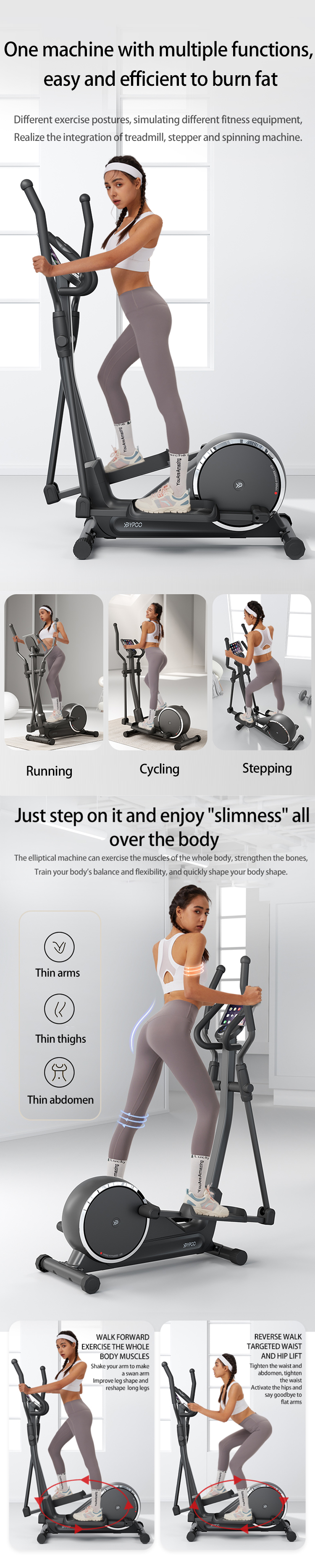 YPOO Exercise Spinning Bike Elliptical Machine Cross Trainer 12 Level Resistance Digital Mo<i></i>nitor Fitness elliptical Bike