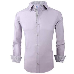 Fabbricazione degli uomini del <span class=keywords><strong>cotone</strong></span> spandex solido di colore a maniche lunghe camicia di vestito convenzionale - Product Image 5
