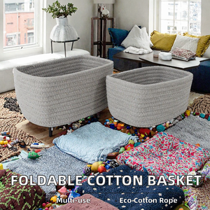 <b>Foldable</b> Cotton Rope Storage <b>Basket</b> Woven Organizer Bin Oval Shelf Closet Nursery Bathroom Toy Container - Product Image 2
