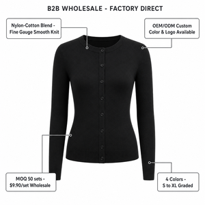<span class=keywords><strong>Cardigan</strong></span> in Maglia a Maniche Lunghe da Donna Personalizzato OEM, Tinta Unita, Collo Rotondo, Bottoni Frontali, Vestibilità Slim, in Nylon e <span class=keywords><strong>Cotone</strong></span> - Product Image 4