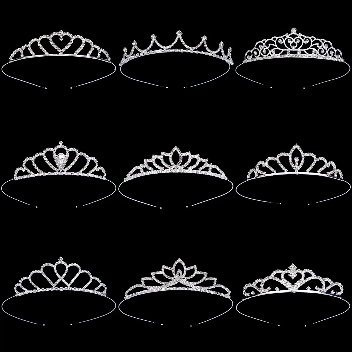 Accessoires de fête d'anniversaire diadème de princesse en cristal avec couronne en strass argenté de mariage