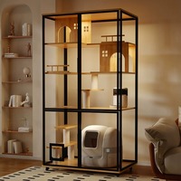 Personnalisable Grand Bac à Litière Automatique Panoramique LED Plusieurs Villas Pour Chats Balcons Chambres Pour Chats En Verre Grand Espace Cage