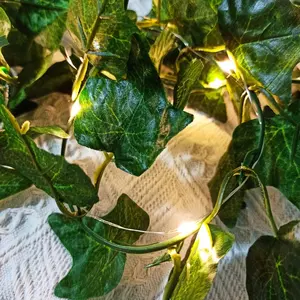 Kerst Festival Woonkamer Decoratieve Warm 20 Led Batterij Aangedreven Grote Maat Groene Klimop Bladeren Wijnstok Koperdraad Snaar Licht