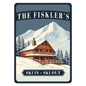 Ski In Out Cabin Sign Skiing Skier Gift - Metal Ski Sign 8x12inch