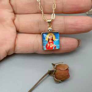 Collar con Colgante Religioso Católico, Sagrado Corazón de Jesús, Nuestra Señora del Monte Carmelo, Colgante Doble, Joyería Cristiana, Regalo para Mujer - Product Image 6