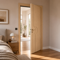 Contemporary Natural Wood Interior Door with Curved Arc Grooves Luxury Modern Solid Core Bedroom Timber Door