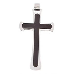 Colgante de cruz de acero con incrustaciones negras para hombres y mujeres, joyería - Product Image 1