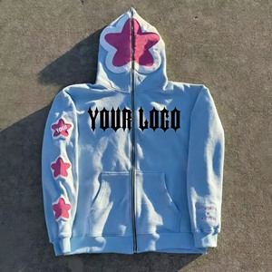 Sweat à capuche personnalisé Y2k avec impression en relief, 500 g/m², en molleton 3D, fermeture éclair intégrale, coupe ample, violet, streetwear pour hommes - Product Image 5