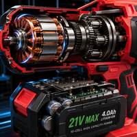 Kit combiné 5-en-1 avec moteur sans balais, outils électriques sans fil 21V avec 4 batteries et coffret robuste pour la construction