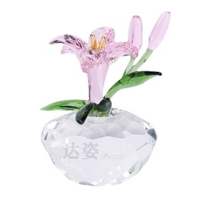 Vase en verre Crystal Lily, ornement rose et jaune, style nordique, cadeau de mariage, décoration artistique - Product Image 5