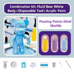 Kit DIY Ours Populaire 23CM à Faire Soi-même, Artisanat Artistique, Ours en Résine Blanche à Peindre avec Outils et Peintures Acryliques pour Coulée - Product Image 3