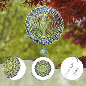 Molino de Viento 3D Mandala, Molino de Viento Colgante de Acero Inoxidable para Adornos de Jardín, Molinos de Viento Espirales de Plástico con Diseño de Pavo Real - Product Image 3