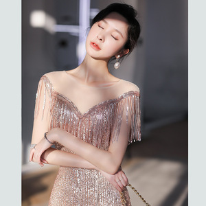 Mermaid Evening Gown Women <b>Sequin</b> Tassel Sweetheart Neckline Gradient Gold Blue Wine <b>Red</b> Formal Party Dress 2026 New Style - Product Image 1
