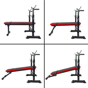 Flat <b>Weight</b> Bench With <b>Barbell</b> Rack Red PU Pad Carbon Steel Frame Durable Indoor Use Unisex - Product Image 6