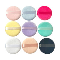 Éponge à maquillage en velours multi-usages avec ruban, logo/couleur personnalisés, ronde, en coton doux, pour le visage