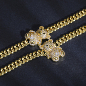 Gioielli alla Moda Hip Hop: <span class=keywords><strong>Collana</strong></span> con Ciondolo Orso e Bracciale a Catena in Oro - Product Image 3