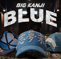 Topi Trucker Bordir Karakter Kanji Jepang Besar Merah & Biru dengan Rhinestone, Topi Snapback El Dreamer, Topi Baseball Jaring untuk Pria