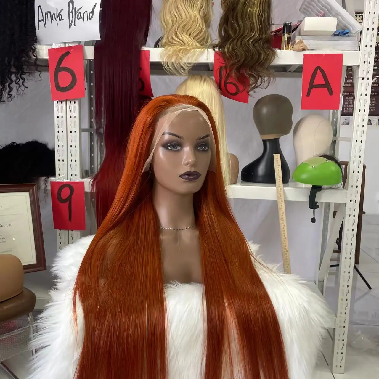 Amara best quality summer color wigs ginger orange 13x4 transparent lace front wig 12a grade raw vietnamese straight human hair