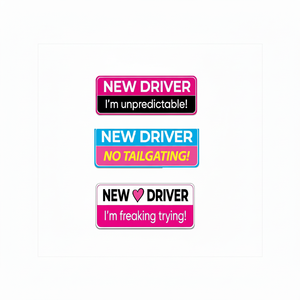 Pack d'autocollants de voiture magnétiques pour nouveau conducteur rose intéressant de 3 décalcomanies réfléchissantes pour nouveau conducteur - Product Image 1