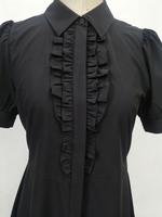 Robe chemise élégante pour femme, en polyester et coton noir, manches courtes, taille mi-haute, pour l'été
