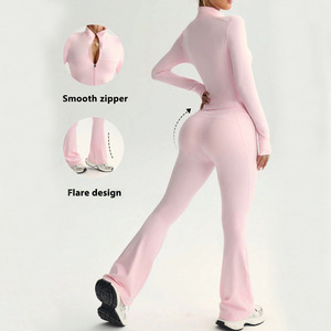 IStapromo Gifts Yoga Set Zip Up Long Sleeve Crop Top <b>Flare</b> <b>Leggings</b> Activewear Fitness Outfit - Product Image 6