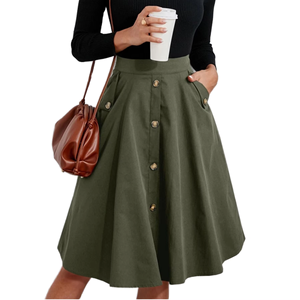 Elegant Wrap Skirt for Women High Waist French Pocket Mid-Length Cotton - Product Image 6