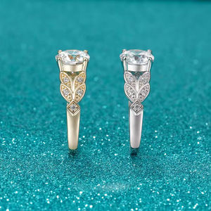 Anillos de Hojas de Circonia de Lujo como Regalo, Plata de Ley 925, 2 Quilates para Mujer, Corte Redondo, Anillo de Compromiso, Boda, Promesa - Product Image 6