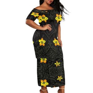 Samoan Tattoo Hibiscus Flower Polynesian Designer Off Shoulder Dress Print on Demand Puletasi Custom Logo Plus Size Sets 2024 - Product Image 2