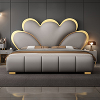 Nouveau Lit de Luxe en Cuir Rembourré avec Rangement, Ensemble de Meubles de Chambre, Cadre de Lit King Size Doré pour Hôtel et Maison