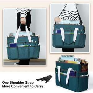 Sac fourre-tout organisateur avec fermeture éclair, grand sac de rangement pour matériel artistique et de couture, plusieurs poches, polyester vert bleuté - Product Image 6