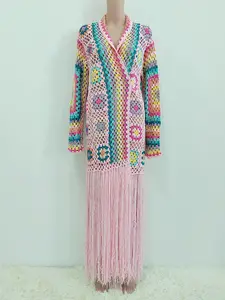 Moda tığ işi giyim örme bayanlar Maxi uzun sonbahar güz bahar yaz giysileri rahat hırka kazak kadın mont ceket