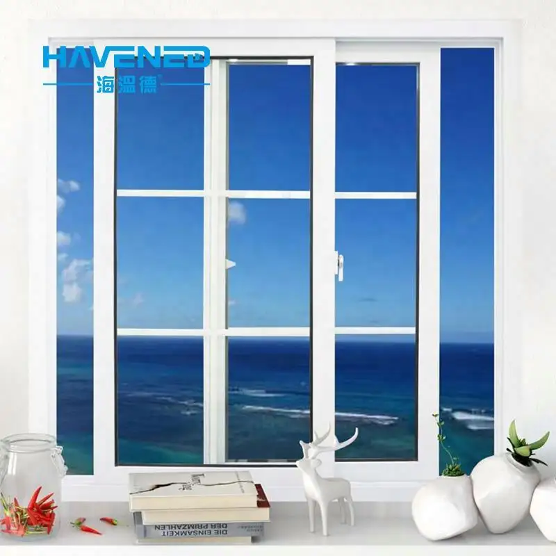 Düşük E Custom Made ticari elektrik çift sır büyük panoramik termal kırık Pvc sürgülü pencere
