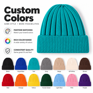 Bonnet en tricot acrylique premium, chaud pour l'hiver, côtelé avec revers plié, doux, effet amincissant, unisexe, vente en gros, logo personnalisé - Product Image 3