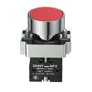 NP2-BA31/42/51 Interruptor de Botón Pulsador con Bloqueo y Reajuste Automático, Cabeza Plana de Metal, 22mm, 24V/220V, 10A Máx. 250V Rojo Amarillo Verde - Product Image 1