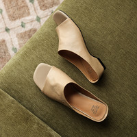 Mules tendance à bout carré et ouvert, en cuir de vachette minimaliste, sandales à enfiler chic à talon bas, chaussures d'été, petite quantité minimale de commande, boutique