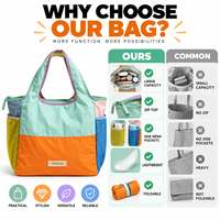 Sac fourre-tout en polyester à blocs de couleur personnalisés pour le shopping et les voyages, grande capacité et poches latérales en filet