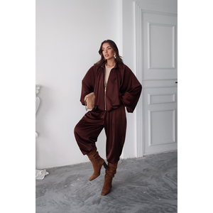 Pantalon Harem en Satin Marron Foncé pour Femme, Respirant, Style Cargo Classique avec Taille Basse Élastique, Coupe Ample - Product Image 1