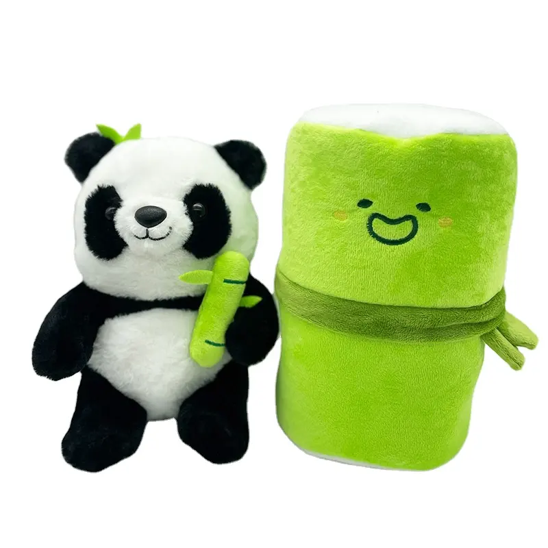 Ayrılabilir 25cm 2 In 1 sevimli bambu tüp Panda peluş Kawaii Tearful Panda dolması hayvan Plushie süper yumuşak sarılma yastık