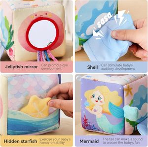 Jouets sensoriels Montessori en forme de <span class=keywords><strong>cube</strong></span> avec 3 balles texturées et 12 foulards soyeux, boîte à mouchoirs en tissu doux, jouet boîte à mouchoirs pour bébé - Product Image 5