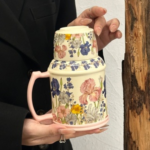 Hot Selling Products 2025 Classic Retro Style Ceramic <strong>Cup</strong> with Peony Design Office Mug with Lid <strong>for</strong> Tea <strong>for</strong> <strong>Work</strong> or Gift Giving - Product Image 3