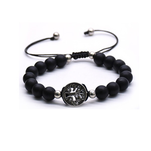 Black <b>Beaded</b> <b>Bracelet</b> With Tree Of Life Charm Adjustable Cord Fashion Jewelry Gift For Men Women - Product Image 1