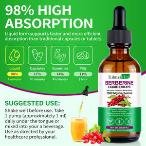 Vente en gros Marque privée Vegan 1500mg Berbérine Gouttes liquides Supplément à la cannelle de Ceylan pour le système immunitaire Digestion Santé - Product Image 3