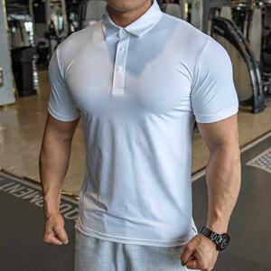 Kemeja Golf <span class=keywords><strong>Polo</strong></span> Aprikot Elastis Kebugaran Otot Ukuran Besar 3XL Kemeja Polos untuk Pria - Product Image 4