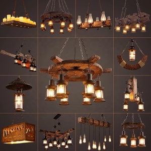 Lampe à Suspension LED Vintage Rustique et Industrielle en Bois, Lustres en Echelle de Ferme Antique, <span class=keywords><strong>Bougie</strong></span> de Bateau <span class=keywords><strong>Ancien</strong></span> <span class=keywords><strong>Lustre</strong></span> d'Île en Bois - Product Image 4