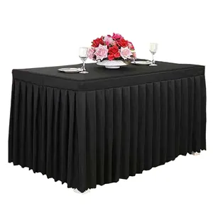 Hot Sale Black White Rectangle Polyester Banquet Wedding Table Skirting Cloth