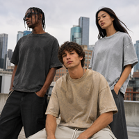 T-shirt en coton 100% de haute qualité, lavage à l'acide, 275 g/m², poids lourd, personnalisable, pour homme, style vintage, streetwear urbain