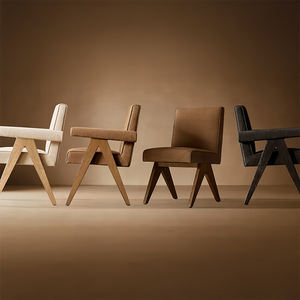 Chaise de salle à manger JAKOB en bois massif de style RH vieilli, revêtement en tissu velours vintage pour salle à manger, bureau, chaise en panneaux de contreplaqué - Product Image 2